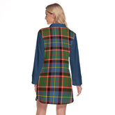 Glass Tartan Women's Lapel Shirt Dress With Long Sleeve